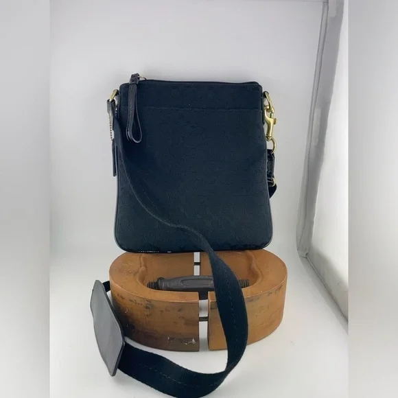 Coach Signature Logo Crossbody Style Black Canvas And Nylon Bag# J0982 - 43457  - Picture 4 of 12